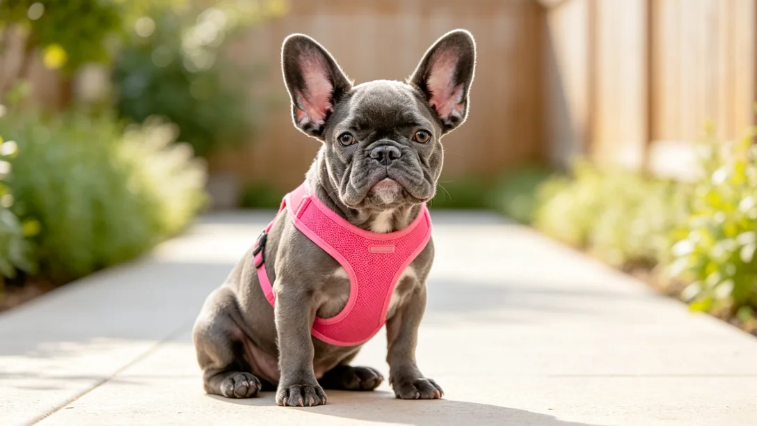 French Bulldog sitting calmly on a training mat during an obedience lesson