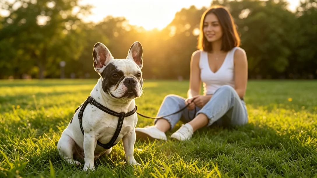 Healthy French Bulldog resting outdoors